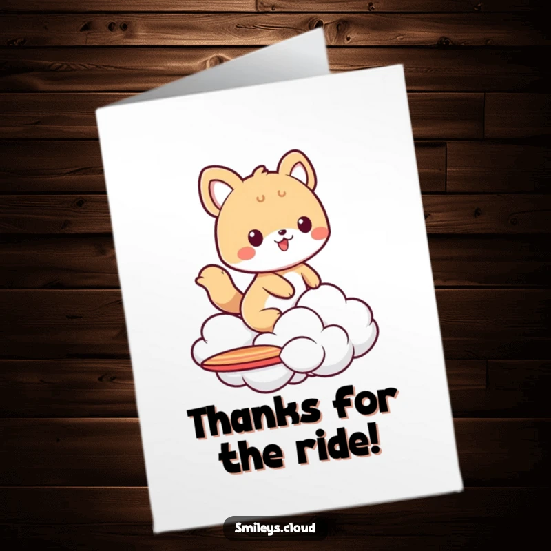 Funny Free Printable Thank You Card: Dynamic animal character surfing a cloud, great as a humorous DIY thank you note.