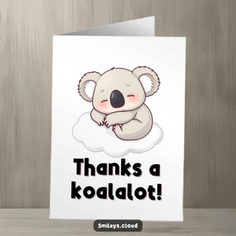 Funny Free Printable Thank You Card: A contented koala peacefully napping on a soft, comfortable cloud.