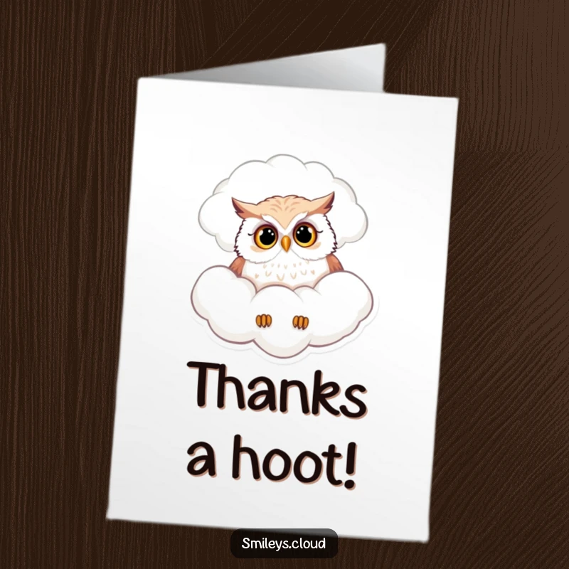 Funny Free Printable Thank You Card: A curious owl peering from a cloud, observing with gentle curiosity.