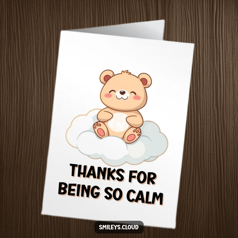 Funny Free Printable Thank You Card: Serene bear meditating on a cloud, offering peaceful gratitude.