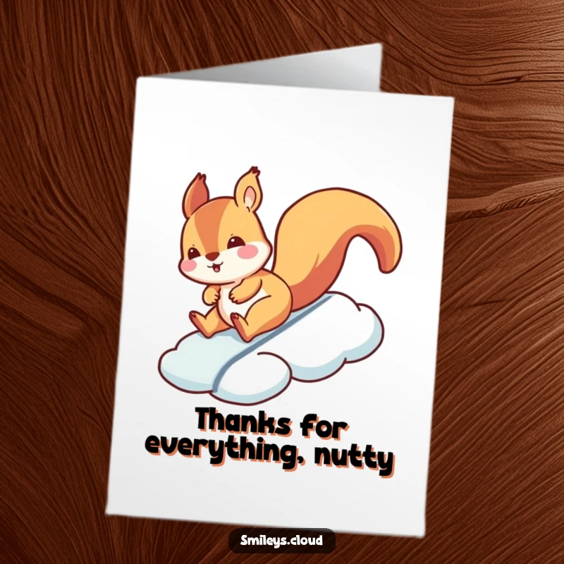 Funny Free Printable Thank You Card: A silly squirrel sliding down a cloud, a humorous and playful downloadable gift.
