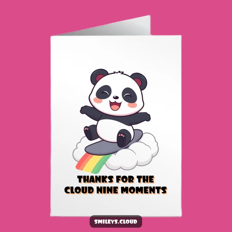 Free Printable Panda Thank You Card: Grinning Panda Rainbow Cloud Downloadable Gift