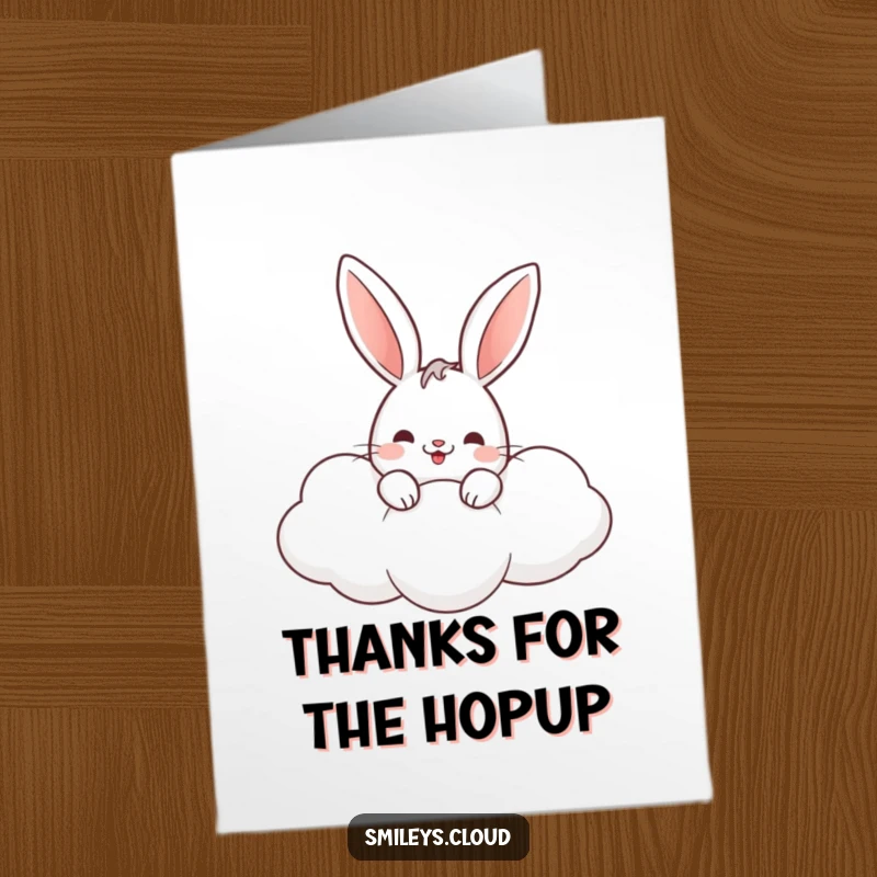 Funny Free Printable Thank You Card: Adorable rabbit peeking from a fluffy cloud, conveying sweet appreciation.