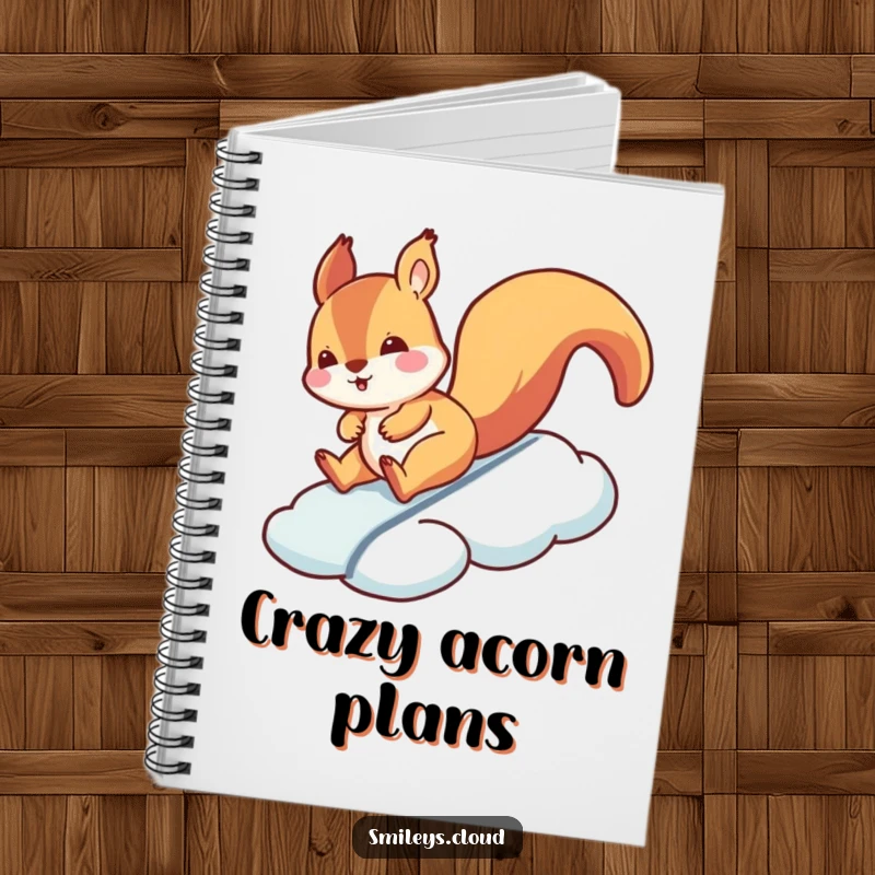 Funny squirrel notebook with a silly squirrel sliding down a cloud, perfect for notes and humorous ideas.
