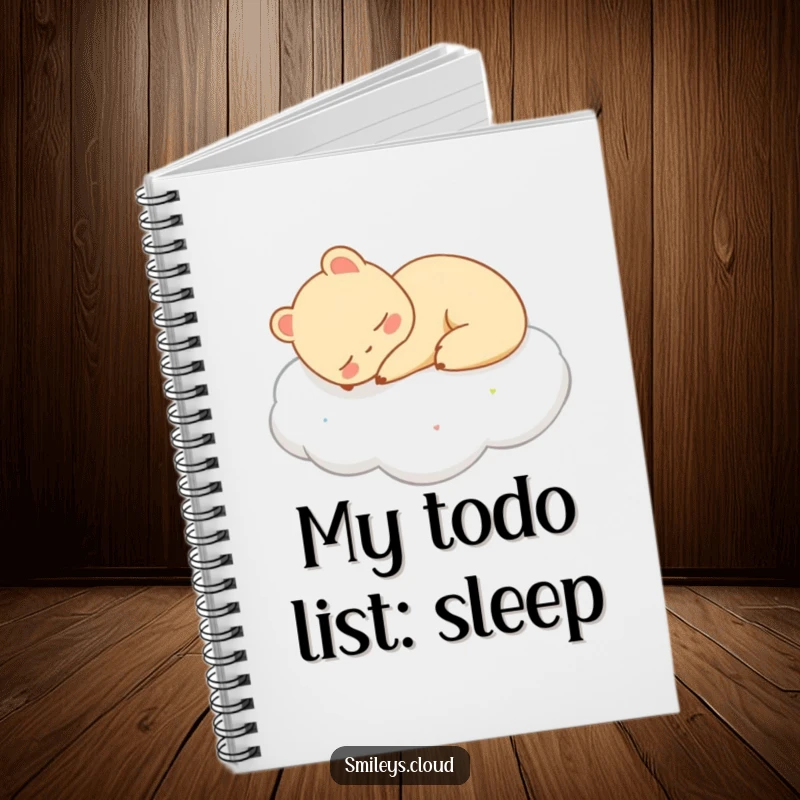 Funny notebook with a content animal sleeping on a cloud, designed for capturing peaceful thoughts and serene ideas.