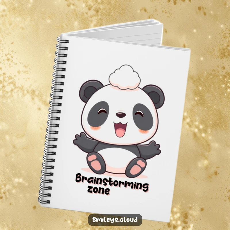 Funny notebook with a panda balancing a cloud on its head, ideal for journaling, planning, and creative writing.