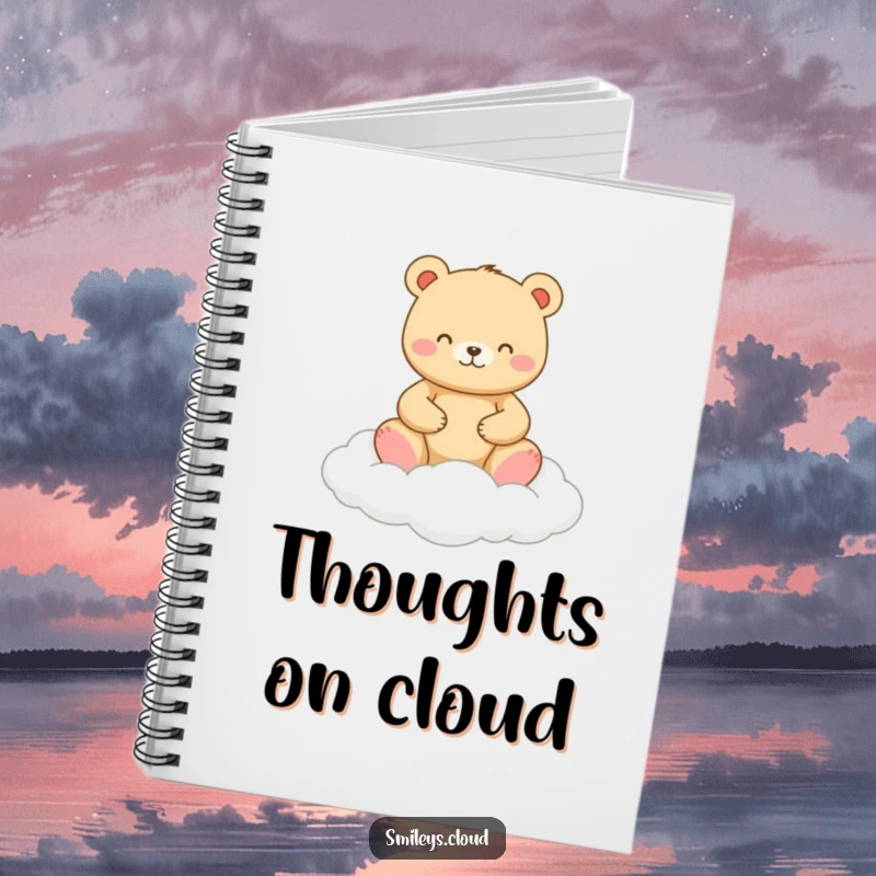 Funny notebook with a happy meditating bear on a cloud, perfect for journaling or taking notes with a smile.