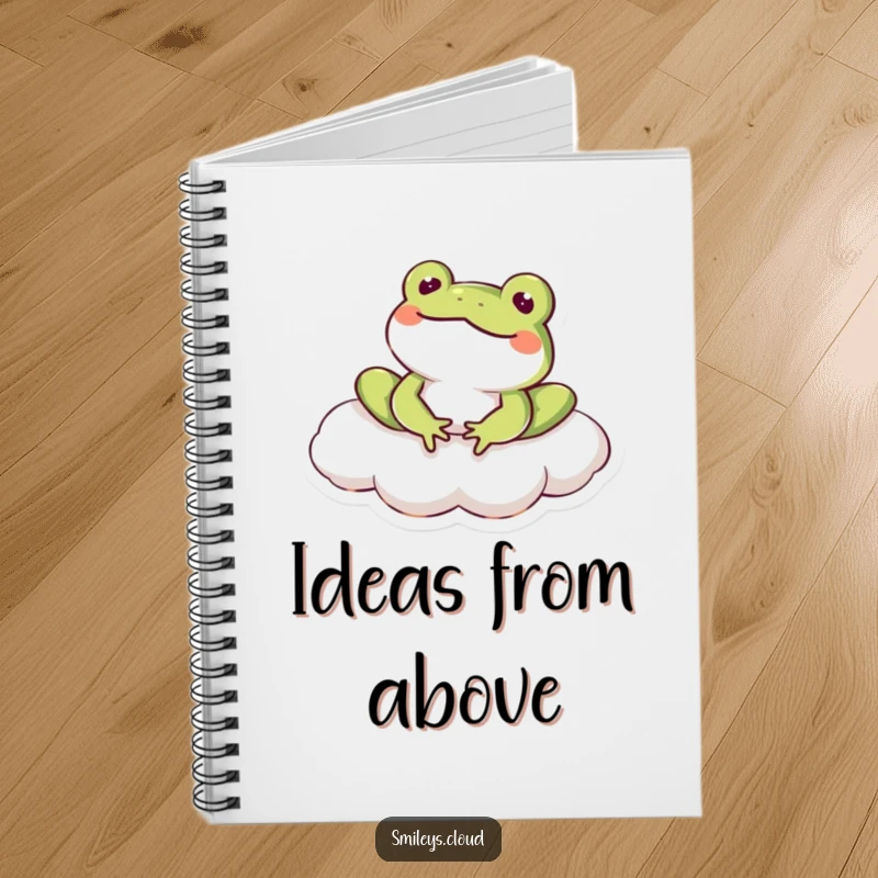 Funny frog character lounging on a cloud with a smile, ready to inspire notes in this humorous journal.