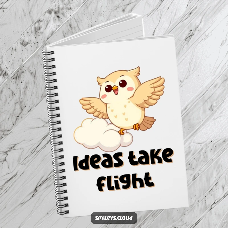 Funny Owl Notebook: A joyous owl soars joyfully next to a fluffy cloud, inspiring creativity and laughter on its cover.