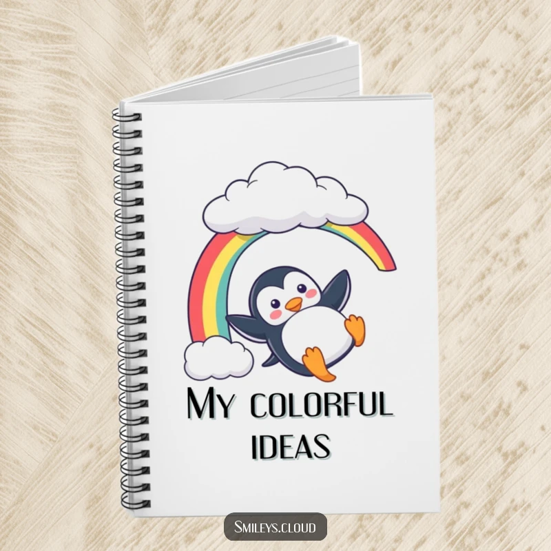 Funny Penguin Notebook: A playful penguin slides down a rainbow on this journal, perfect for jotting down fun ideas and notes.