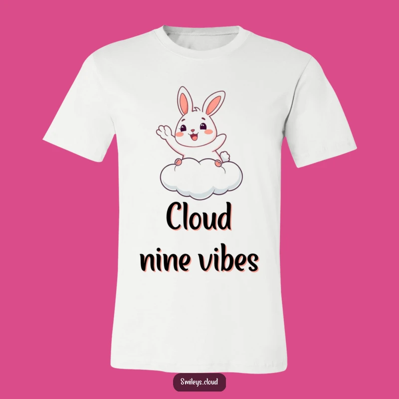 Funny Bunny T-Shirt: Happy Cloud Waving Design, Perfect Whimsical Apparel!
