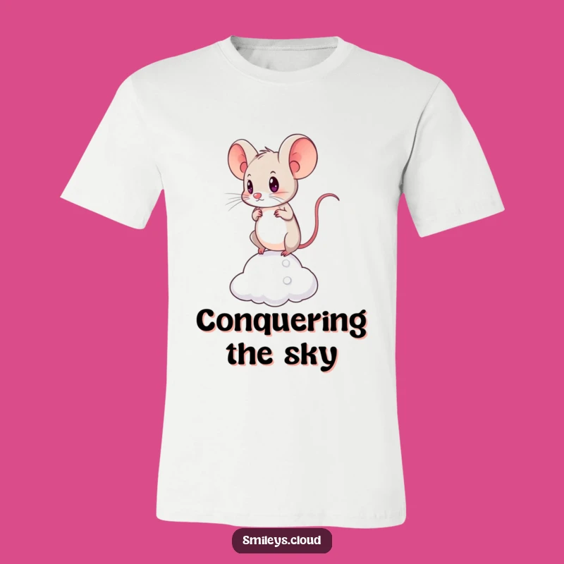 Show your determined spirit with this funny t-shirt featuring a brave mouse balancing on a cloud. It's a symbol of courage and a perfect funny gift.