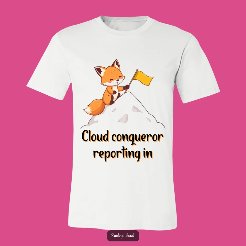Wear your ambition with pride in this funny fox t-shirt, depicting a conqueror planting a flag on a cloud. Great for adventurers and dreamers alike.