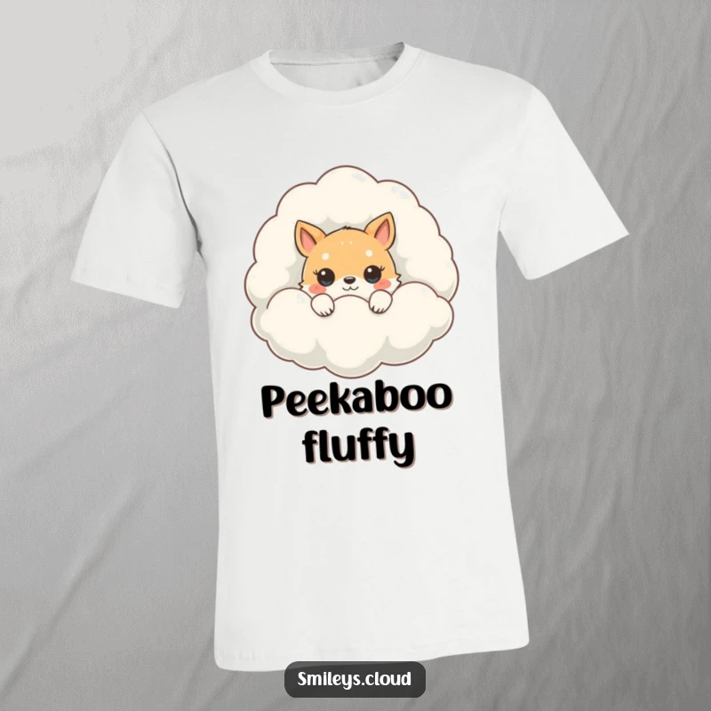 Funny Peeking Animal T-Shirt: A sweet animal emerging from behind a massive, fluffy, dream-like cloud.