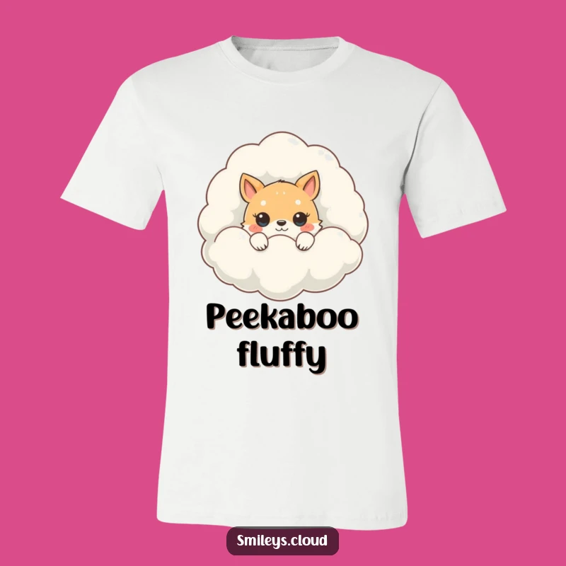 Play a game of peek-a-boo with your style! This funny t-shirt shows a cute animal peeking from behind a dreamy, oversized cloud.