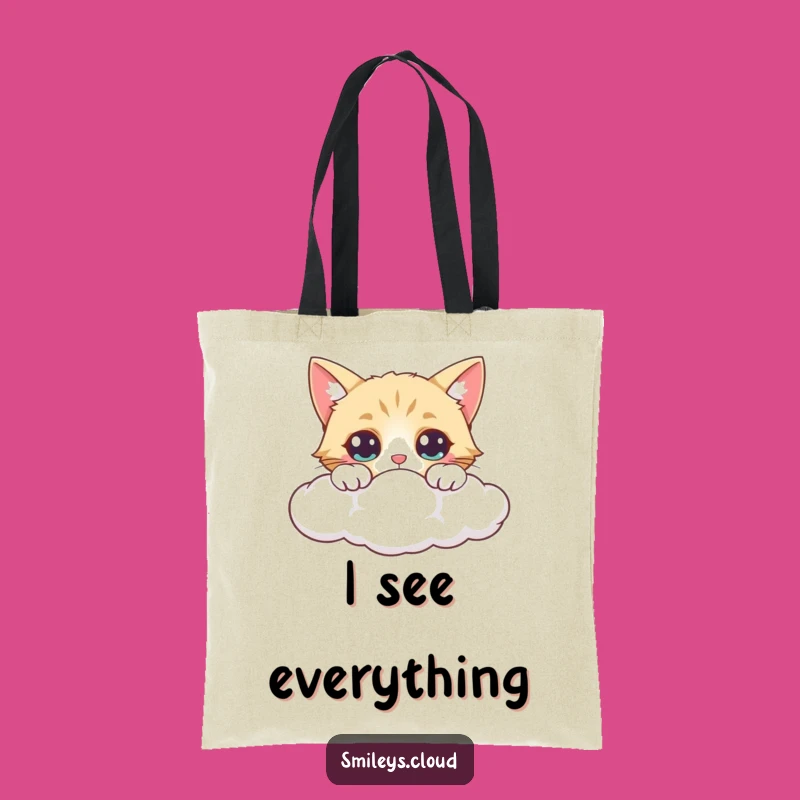 Funny Curious Cat Cloud Tote Bag - Wide-Eyed Peek Carry-All