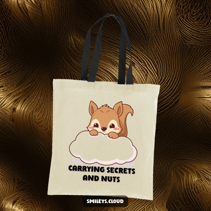 Funny curious squirrel peeking from a soft cloud, adorning this practical and stylish tote bag.