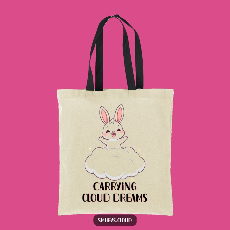 Funny Grinning Bunny Cloud Tote Bag - Carry Your Joyful Bounce Gift