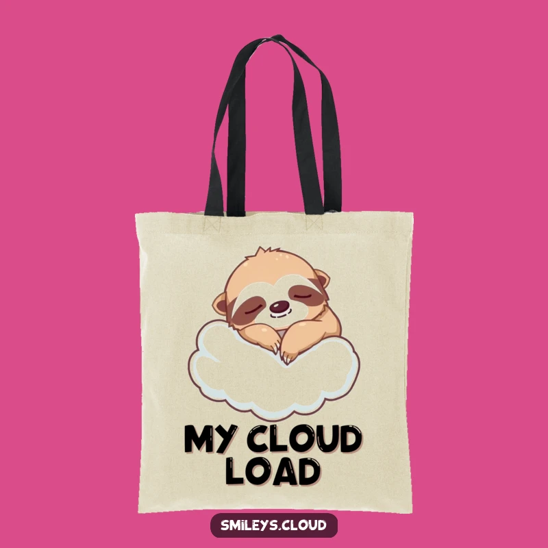 Take your relaxation on the go with this funny sloth tote bag. A silly sloth naps on a cloud, ready for your errands.