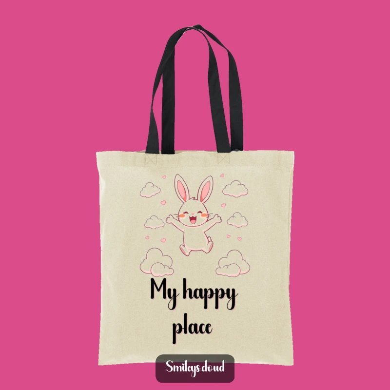 Funny Happy Rabbit Cloud Tote Bag - Joyful Leaping Hare Carry-All