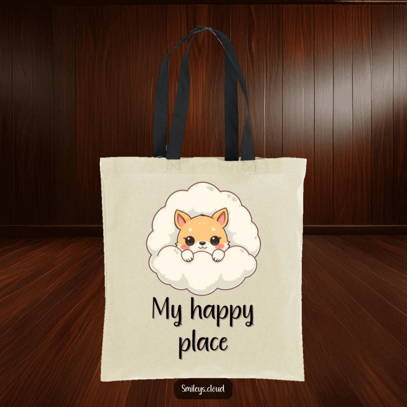 Funny Peeking Animal Tote Bag: A cute animal playfully peeking from behind a soft, oversized fluffy cloud.