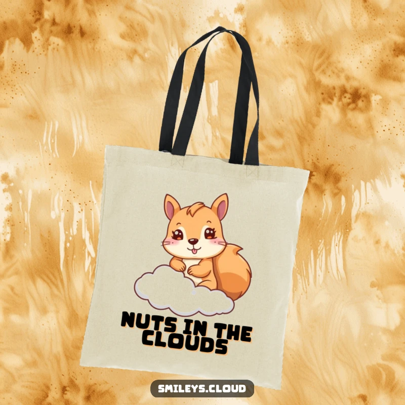 Funny Squirrel Tote Bag: A cute squirrel peeks from behind a cloud on this tote, a humorous and practical bag for daily use.
